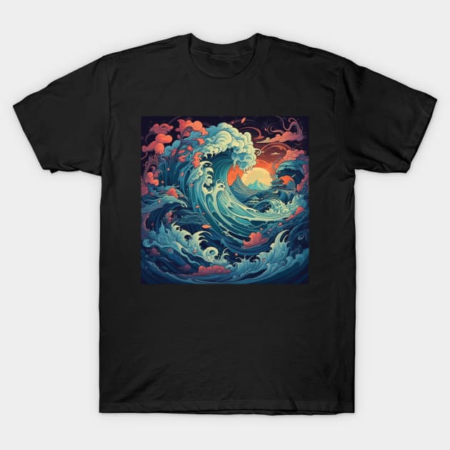 Colorful Wave with Watercolor Art - Vibrant Abstract Design T-Shirt by JojoArtEvo